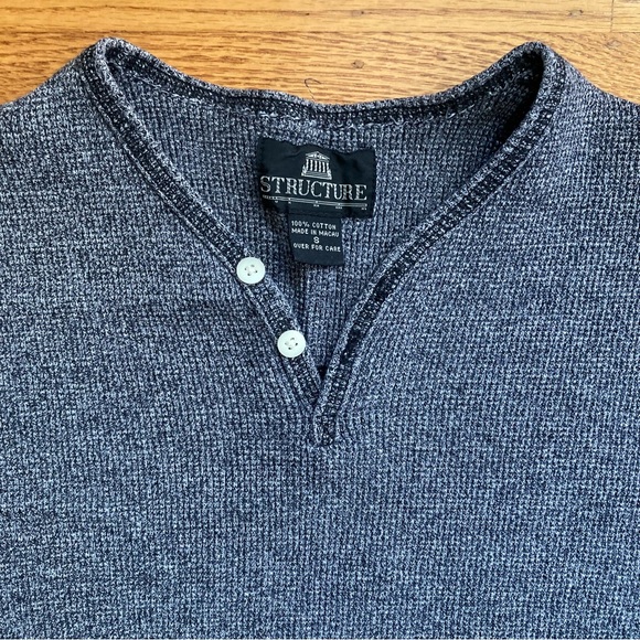 STRUCTURE Grey Waffle Knit Henley T Shirt | Small - Picture 2 of 5